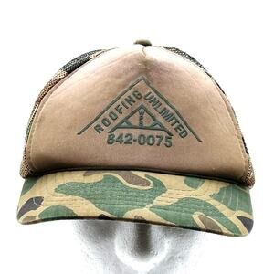 Vintage Trucker Hat Camo Snapback Mesh Roofing Unlimited Retro